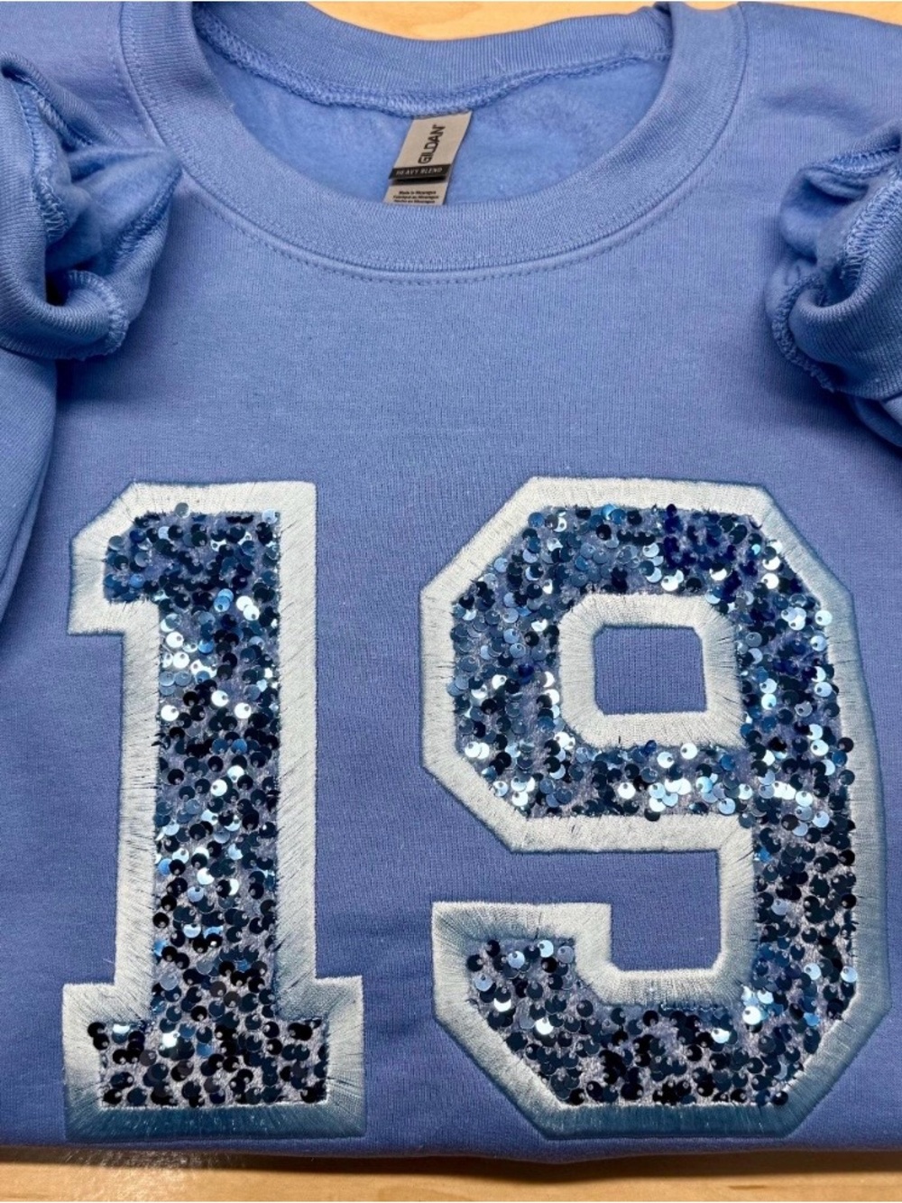 Periwinkle  Sequin Number Scoop Neck Sweatshirt
